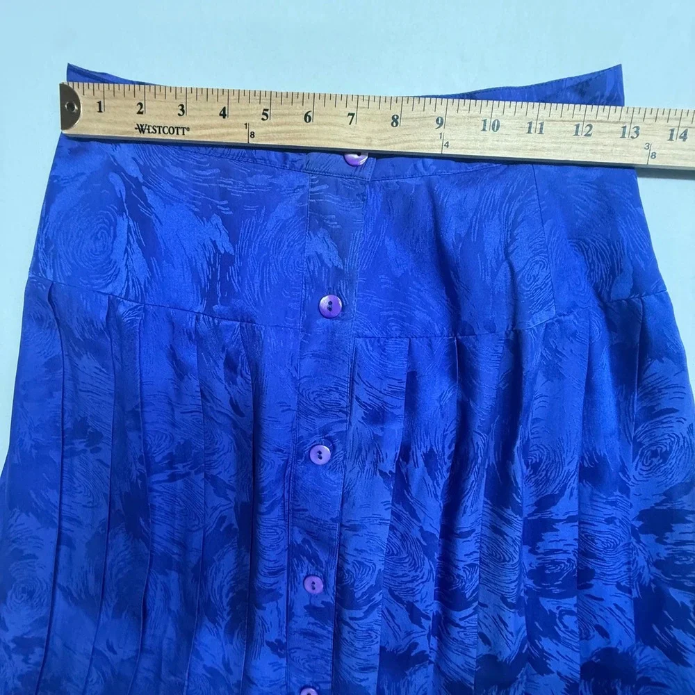 Vintage Argenti Silk Skirt 8 Cobalt Blue Jacquard Pleated Button Front Midi